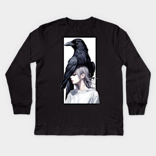 Raven Girl, Anime Art Kids Long Sleeve T-Shirt